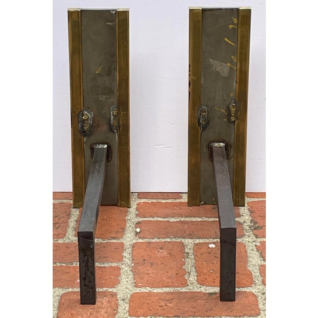 1970s Danny Alessandro Nickel & Brass Andirons - a Pair For Sale - Image 4 of 8
