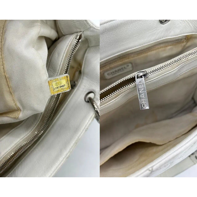 Chanel Quilted White Caviar Grand Shopper Tote For Sale - Image 11 of 12