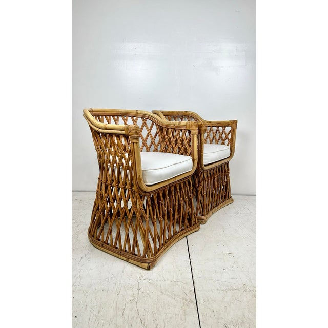 Vintage Woven Pencil Reed Rattan Accent Chairs- A Pair For Sale - Image 4 of 12