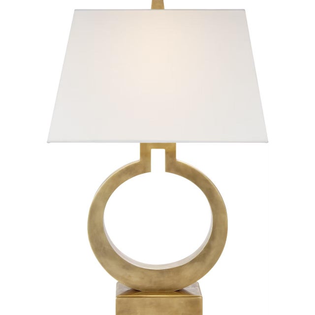 Modern Chapman & Myers by Visual Comfort Signature Ring Form Large Table Lamp in Antique-Burnished Brass with Linen Shade For Sale - Image 3 of 3