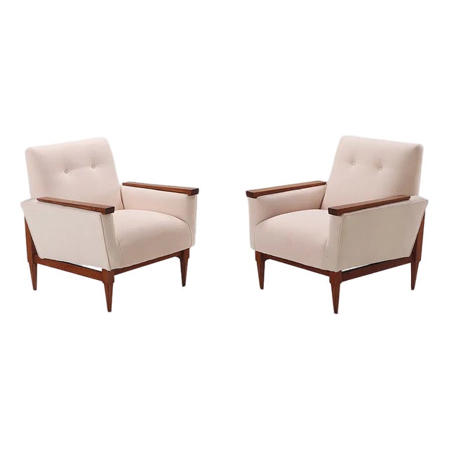 Pair Italian Upholstered Lounge Chairs C1955 For Sale