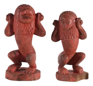 Burmese Artist, Animist Nat or Chinthe Figures, 1890s-1910s, Wood, Set of 2