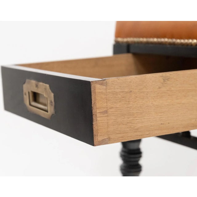 Aesthetic Movement Ebonised & Leather Piano Stool with Drawer, 1880s For Sale - Image 3 of 10