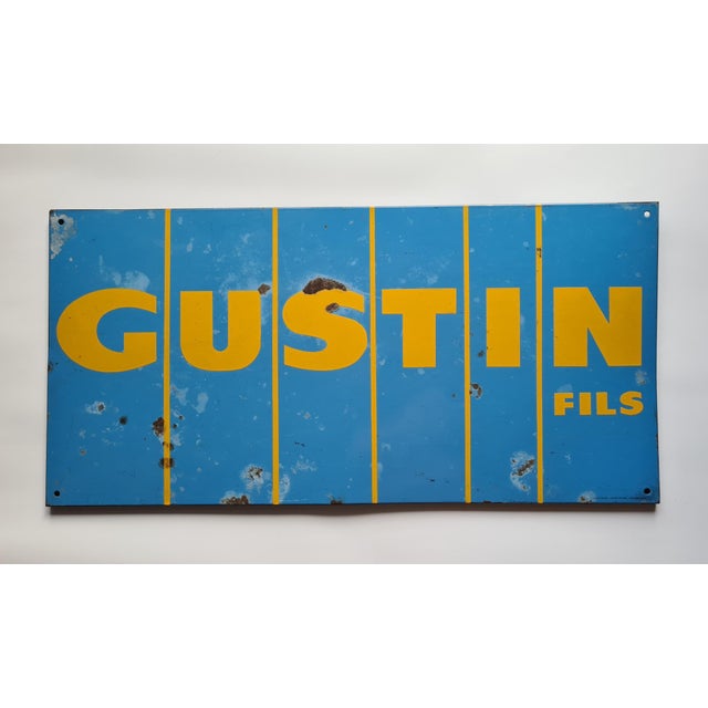 Original enamel sign GUSTIN FILS – France, approx. 1930–1950. For sale: an authentic French enamel sign advertising Gustin...