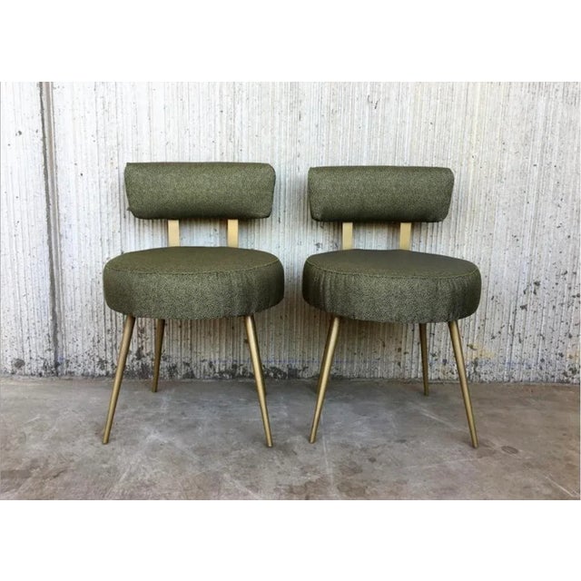 Mid-Century Round Stools with Backrest in Green and Gold, 1950s, Set of 2 For Sale - Image 4 of 9