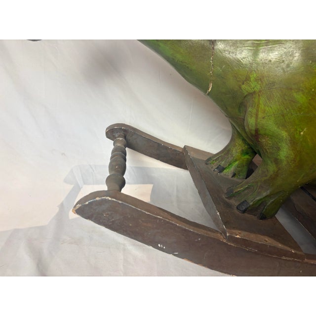 Antique Hand Carved Wooden Dinosaur - Folk Art Children's Rocker For Sale - Image 11 of 12