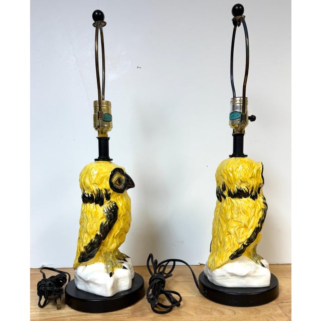 Pair of Mid-Century Italian Spectacled Owl Pottery Lamps, 1960s For Sale - Image 13 of 18