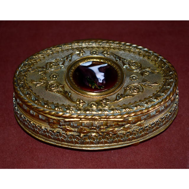 Antique Bronze Casket Box French Ormolu Jewelry Hand Painted Enamel Portrait For Sale - Image 14 of 18