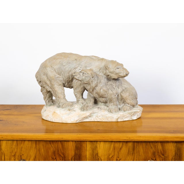 Mid-Century Modern Continental Midcentury Terracotta Sculpture Depicting Two Bears on a Base For Sale - Image 3 of 10