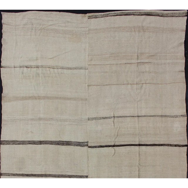Tribal Minimalist Cream Colored Vintage Turkish Kilim Rug of Two Joined Panels 7'8 X 11'10 For Sale - Image 3 of 12