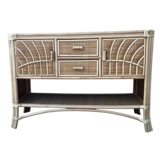 Late 20th Century Rattan Sideboard Bamboo and Wicker Buffet Cabinet Credenza Boho Coastal 49" For Sale