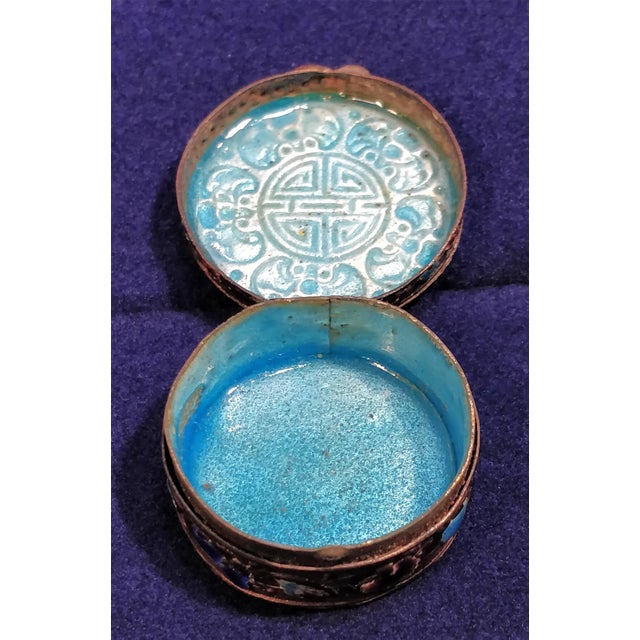 Vintage Enamel Chinese Pill Box Asian Trinket Jewelry China Hinged Mini