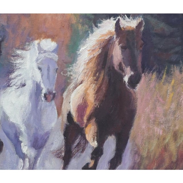 Impressionist Sean Wu Original Oil Painting of Wild Horses For Sale - Image 3 of 5