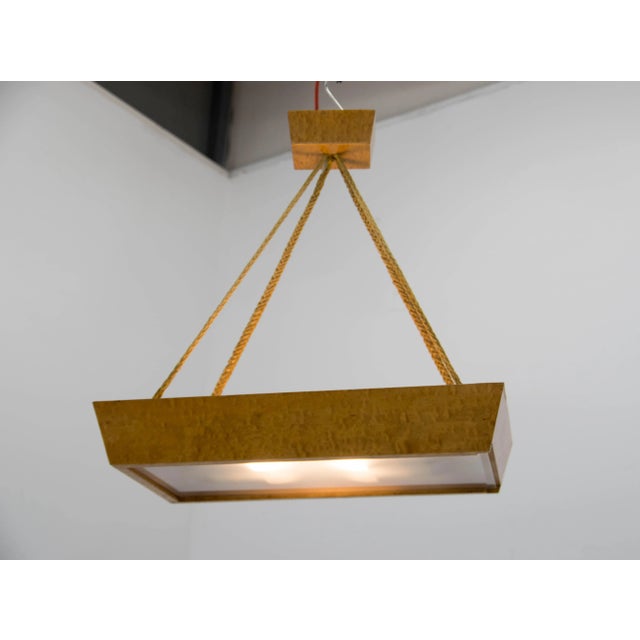 Wood and glass chandelier by uluv krasna jizba. Very good original condition 4x40 w, e25-e27 bulbs us wiring compatible....