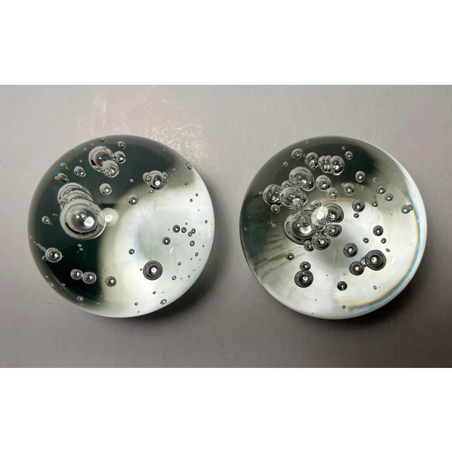 A Pair of Vintage Quidio Art Glass Clear Controlled Bubbles Paperweight Aprox. dimensions: 3.5" diameter, 3.5"H Good...