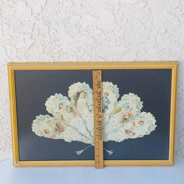 Wood Antique Framed Calendar Fan, Victorian Wedding Floral Illustrations For Sale - Image 7 of 10