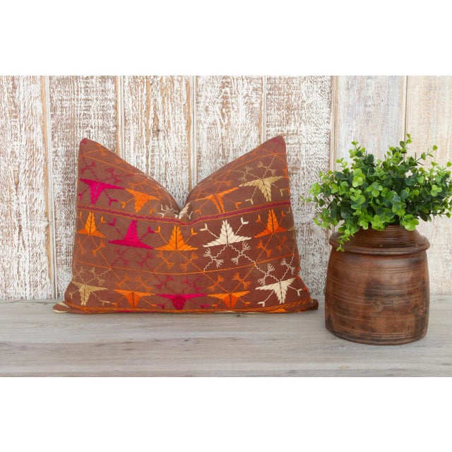Ella Antique Indian Folk Lumbar Pillow For Sale - Image 9 of 10