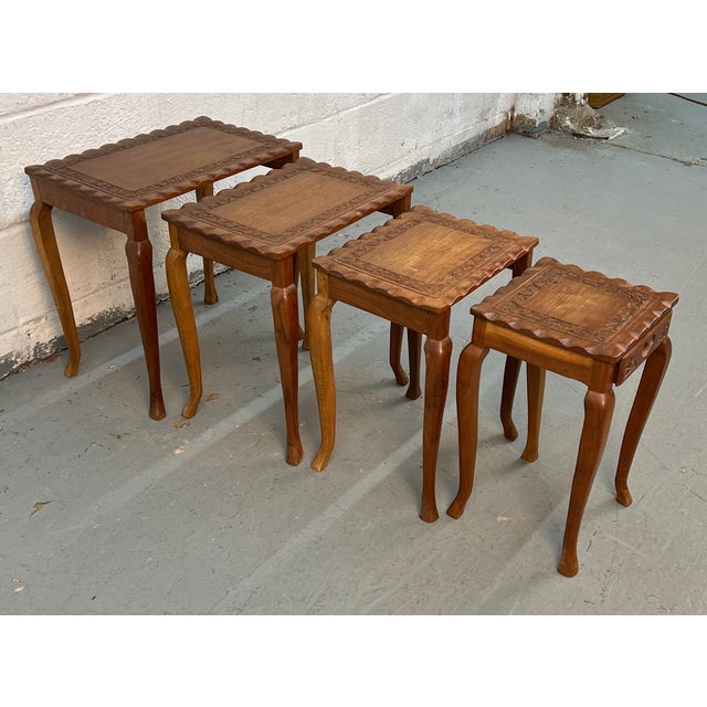 Set of Four Carved Antique Nesting Tables For Sale - Image 9 of 14
