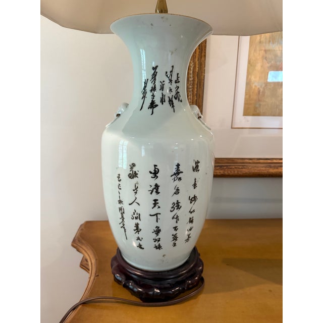Pair of Chinese Famille Verte-Style Lamps For Sale - Image 4 of 9