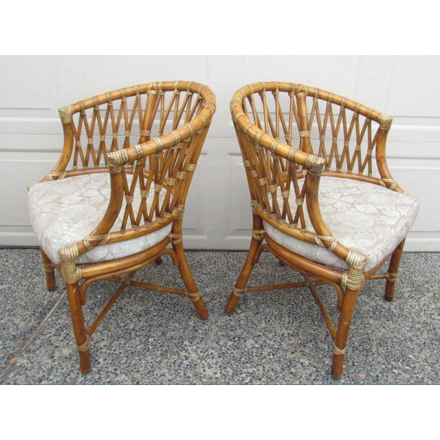 McGuire Pair of Vintage McGuire Rattan Barrel-Back Armchairs For Sale - Image 4 of 17