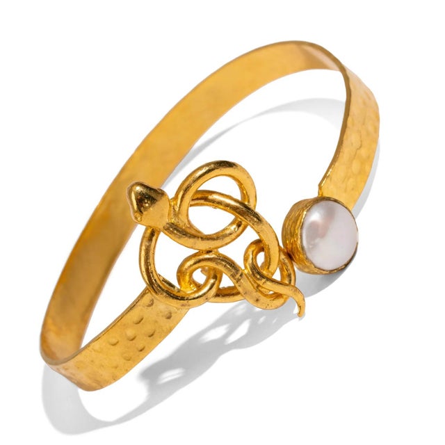 Early 21st Century Guardian Serpent & Pearl Cuff Bracelet For Sale - Image 5 of 8