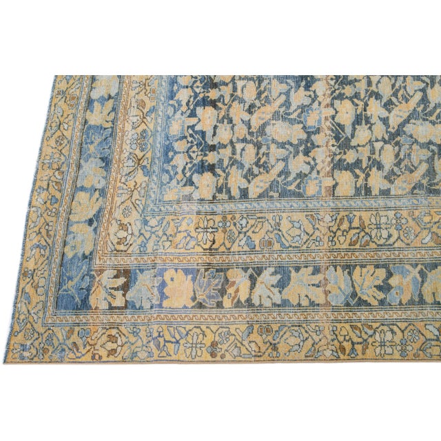 1900s Antique Sarouk Farahan Persian Blue Handmade Floral Motif Wool Rug For Sale - Image 4 of 8