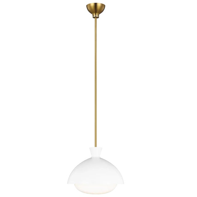 Contemporary AERIN By Visual Comfort Studio Lucerne 1-Light Large Pendant in Matte White and Burnished Brass For Sale - Image 3 of 3