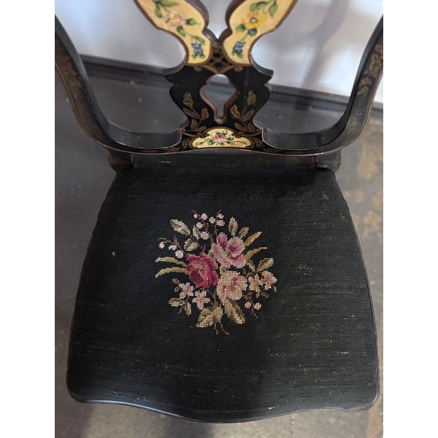 Black Antique Ebonized Regency Style Floral Painted Side Chair For Sale - Image 8 of 13