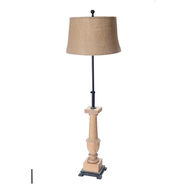 Wood Early 20th Century Extendable Wood Column Table Lamp For Sale - Image 7 of 8