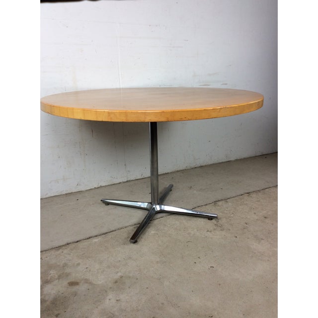 Mid Century Modern Round Dining Table With Butcher Block Top and Chrome Base For Sale - Image 9 of 15