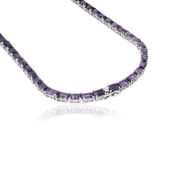Art Deco 38.6 Ct Purple Amethyst Necklace in Solid 925 Sterling Silver For Sale - Image 3 of 12