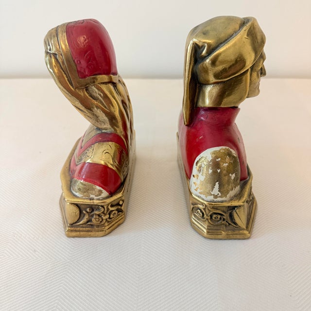 1940s Daison Metalliques 24k Gold Plated Cast Metal Dante & Beatrice Bookends For Sale - Image 10 of 12