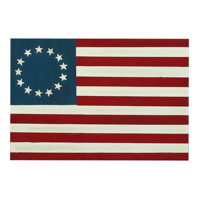 Hand-painted (13) star hand-painted/ wood slat Americana flag c1970s Panel Sz: 13 1/2"H x 19 3/4"W Frame Sz: 16"H x 22"W