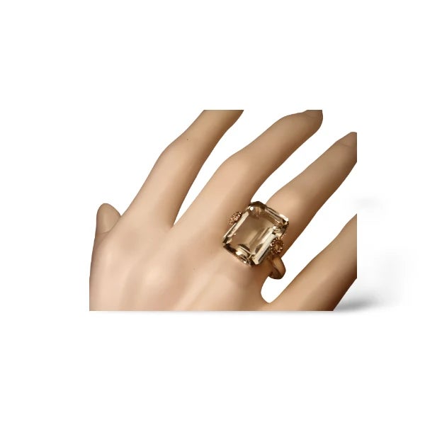 Make a statement with this stunning 18K white gold cocktail ring, featuring a natural emerald-cut prasiolite and 16...