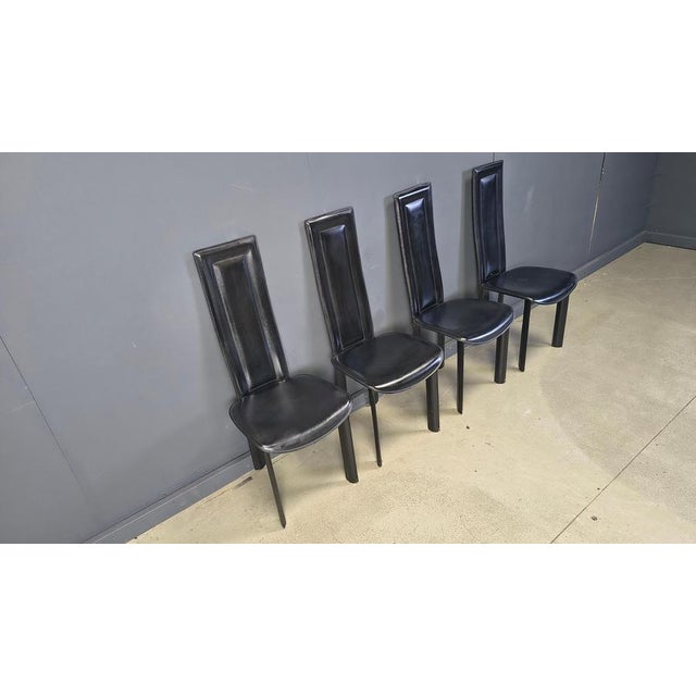 Vintage Black Leather Dining Chairs, 1980s, Set of 4 For Sale - Image 12 of 17