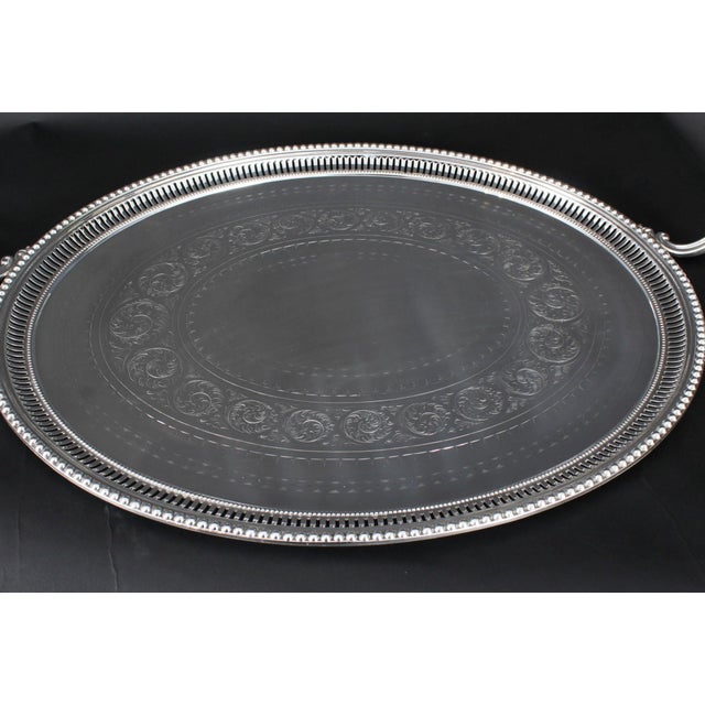 Antique Victorian Oval Silver-Plated Tray, 1880s For Sale - Image 4 of 15