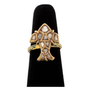 Bird Form Yellow Gold, Enamel, and Diamond Ring For Sale