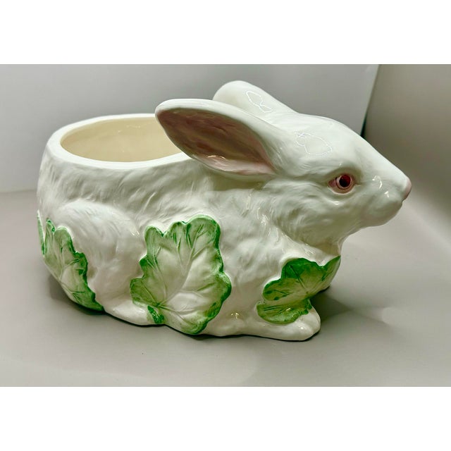 Vintage Hand Painted Bunny Rabbit Planter in Cabbage Leaves For Sale - Image 9 of 12