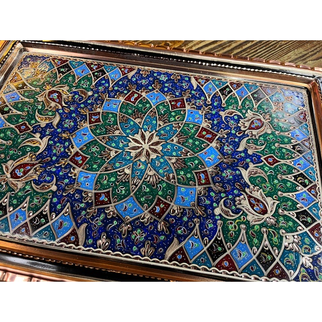 Metal Hand Carved Copper Tray with Handles For Sale - Image 7 of 11