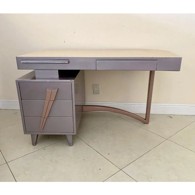 Mauve 1960s Vintage Space Age Style Office Desk For Sale - Image 8 of 8