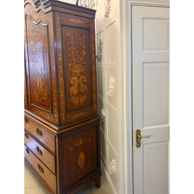 Antique Dutch Marquetry Walnut Linen Press, 1780 For Sale - Image 12 of 18