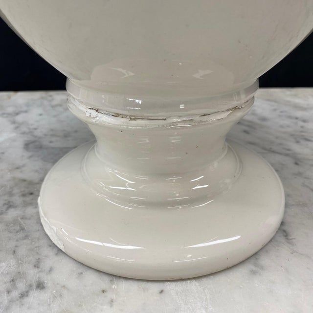 Large Antique Italian Pair of White Ceramic Apothecary Style Urn Vases -a Pair For Sale - Image 10 of 12