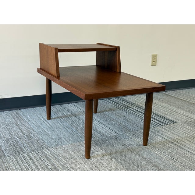 Wood Mid-Century Modern Walnut Two-Tier End / Side Table For Sale - Image 7 of 8