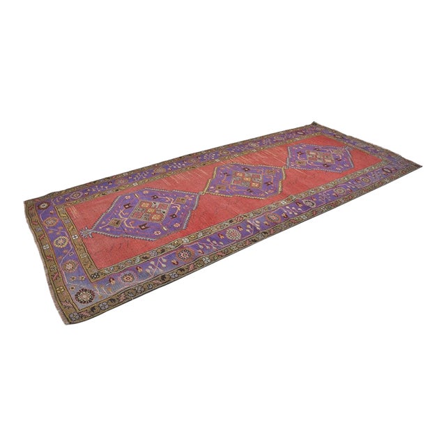 1960s Faded Orange & Purple Runner Rug For Sale