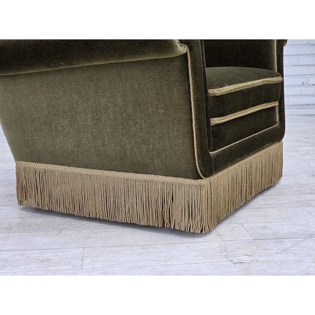 1970s Danish Armchair in Green Furniture Velour, 1970s For Sale - Image 5 of 18