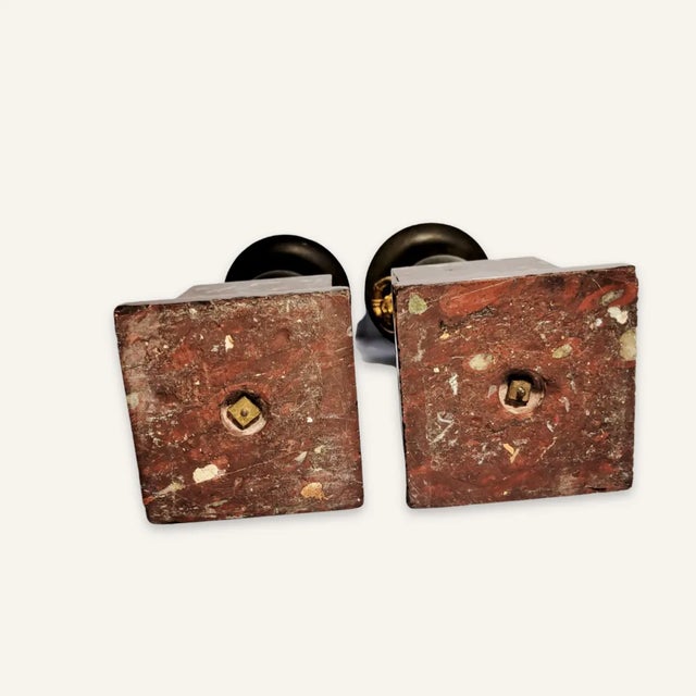 Metal Pair of Mid 19th Century Small Napoleon III Bronze Urns With Doree Mounts and Marble Plinths For Sale - Image 7 of 13