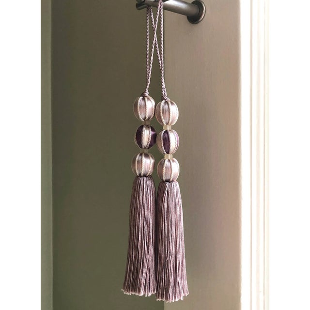 Wood Pair of Beaded Satin Key Tassels in Lavender - Amethyst Color For Sale - Image 7 of 15