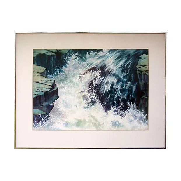 Sierra Waterfall Vintage Ann Pierce Watercolor Painting For Sale