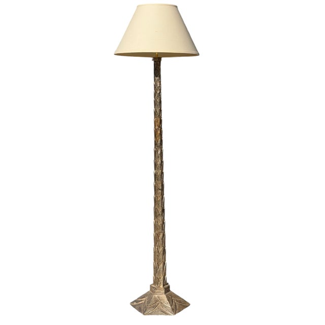 Wood Huge Art Deco White Gold Giltwood Floor Lamp - 1 of 2 For Sale - Image 7 of 9