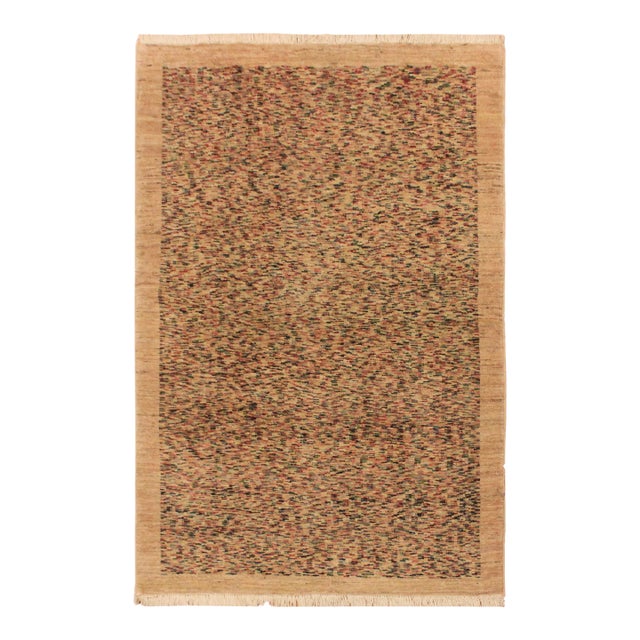 Contemporary Gabbeh Tan/Blue Wool Rug - 3'5'' X 4'9'' For Sale